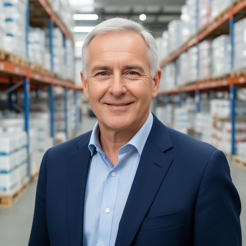 The founder of The Black Book in a clearance warehouse